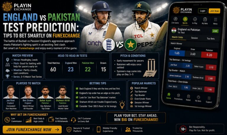 England vs Pakistan Test Prediction: Tips to Bet Smartly on Funexchange